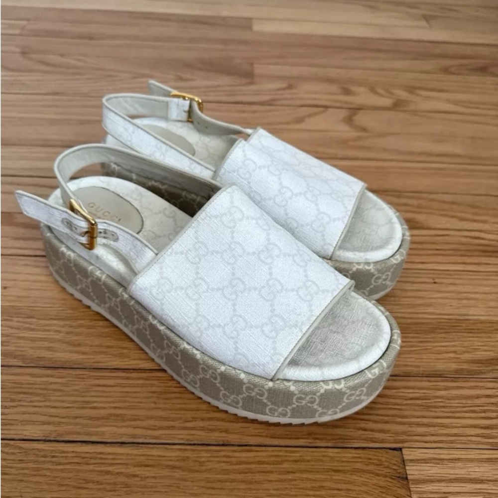 Authentic Gucci Women's White Platform Sandals- Angelina 5833018